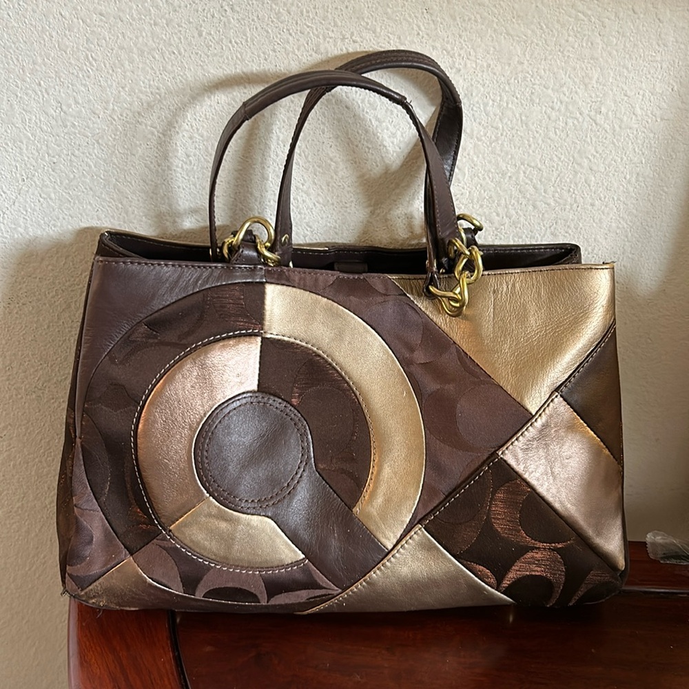 Coach Brown and Gold Patchwork Handbag. Great Price